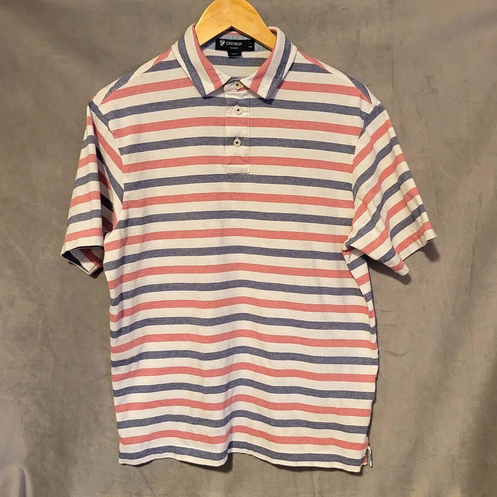 Cremieux Classics Men's M Polo Shirt Striped Short Sleeve Red White Blue America